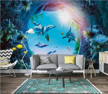 3D Coral Dolphin WC740 Wall Murals