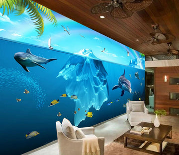 3D Rainbow Dolphin WC306 Wall Murals