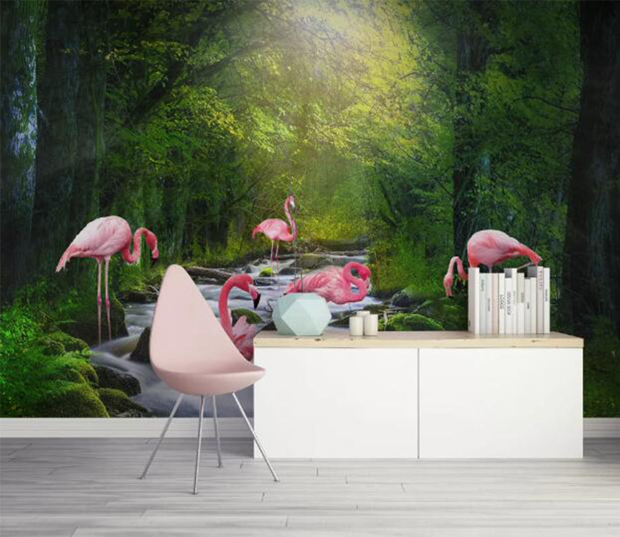 3D Flamingo Forest WC1492 Wall Murals