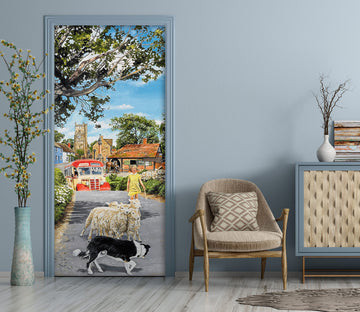 3D Country Road Sheep Dog 103118 Trevor Mitchell Door Mural