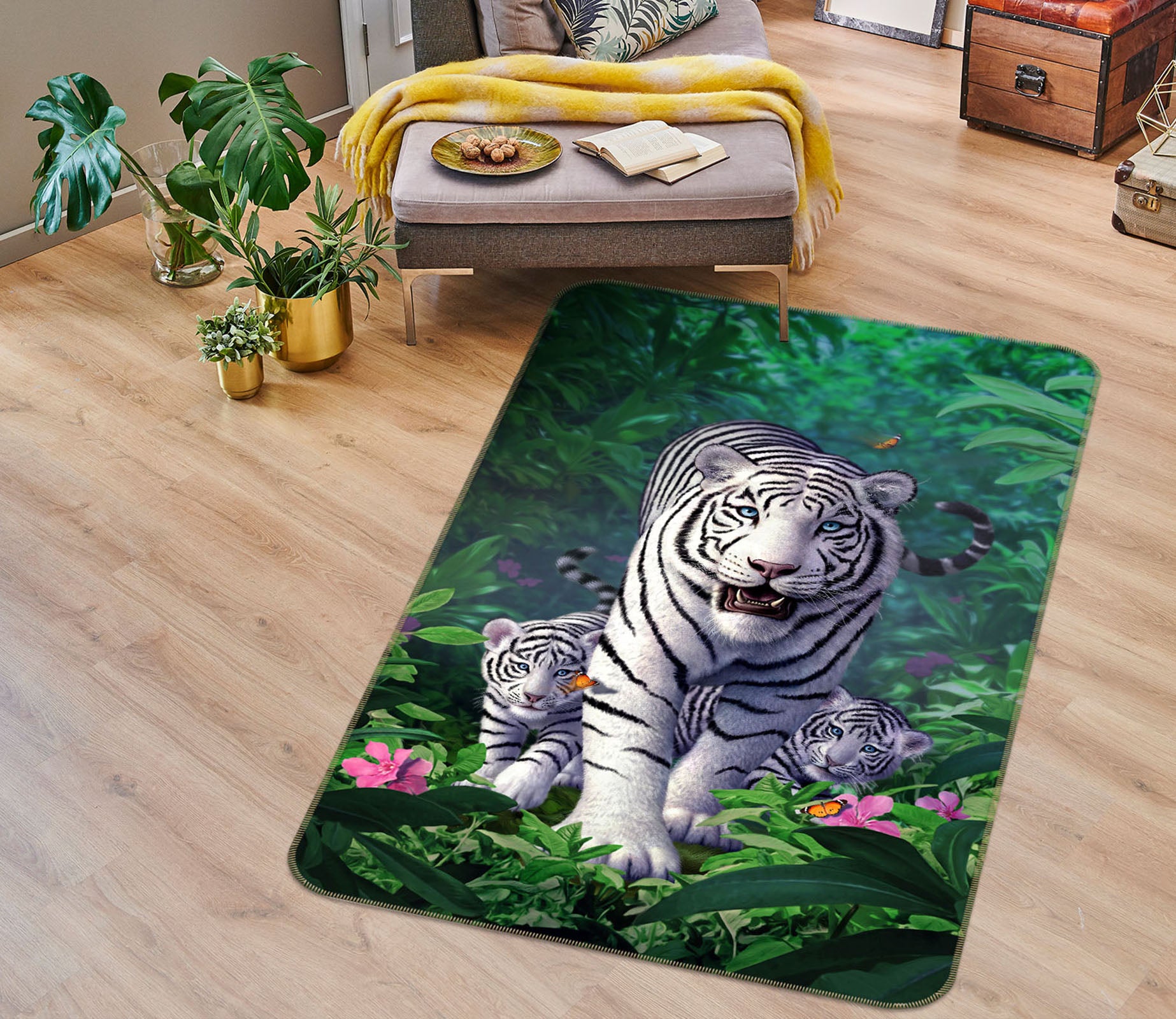 3D Jungle White Tiger 83112 Jerry LoFaro Rug Non Slip Rug Mat