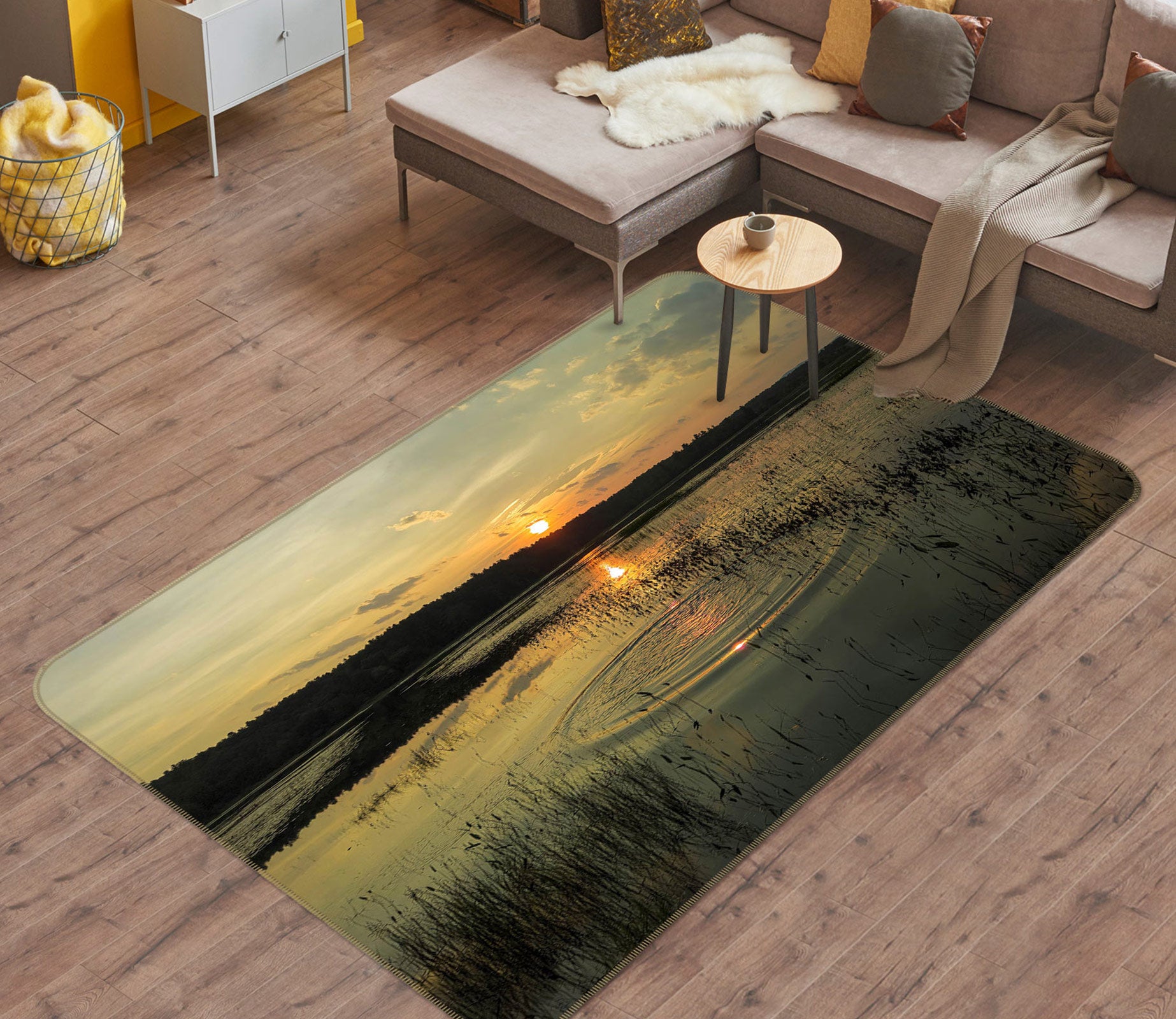 3D Sunset Lake Forest 1009 Jerry LoFaro Rug Non Slip Rug Mat