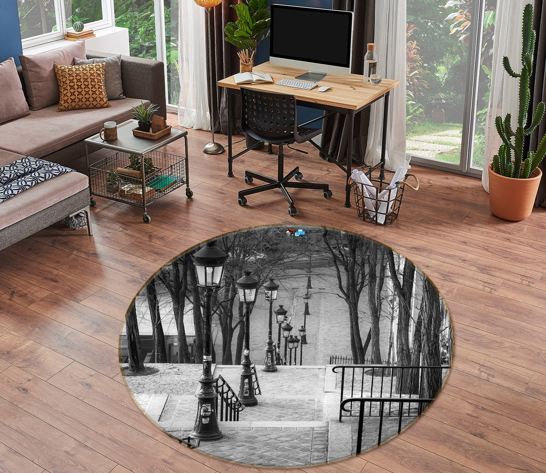 3D Street Lamp 7311 Assaf Frank Rug Round Non Slip Rug Mat