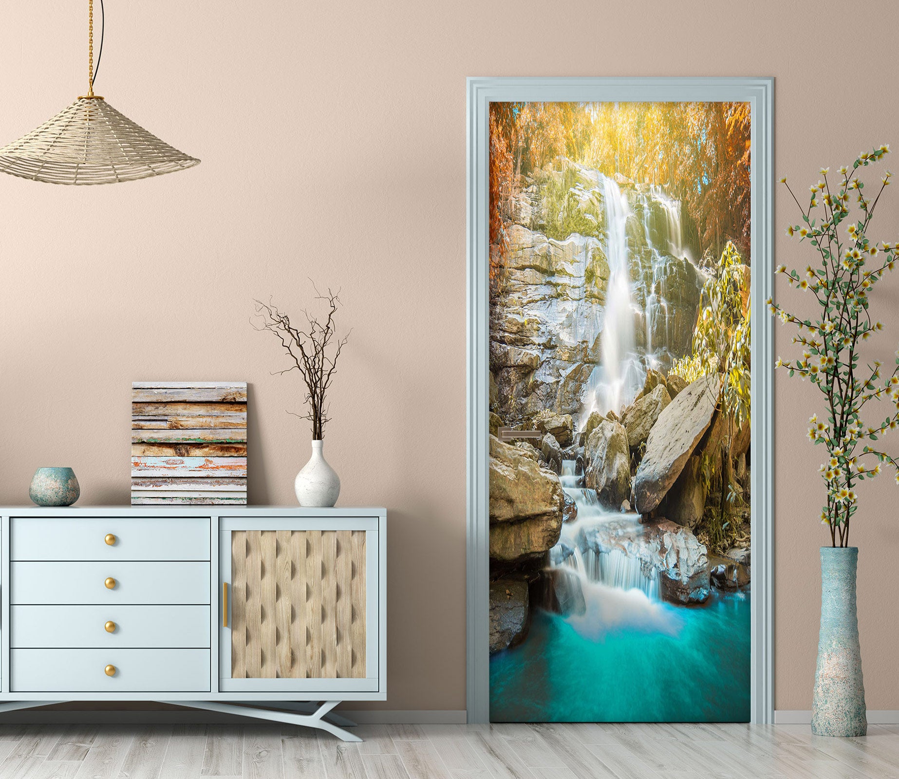 3D Mountain Running Water 23030 Door Mural