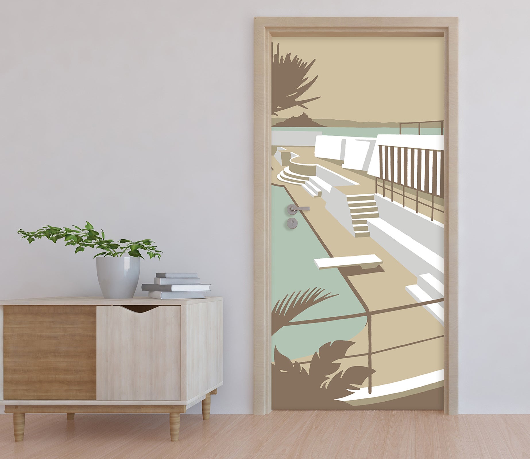 3D Poolside Stairs 9252 Steve Read Door Mural