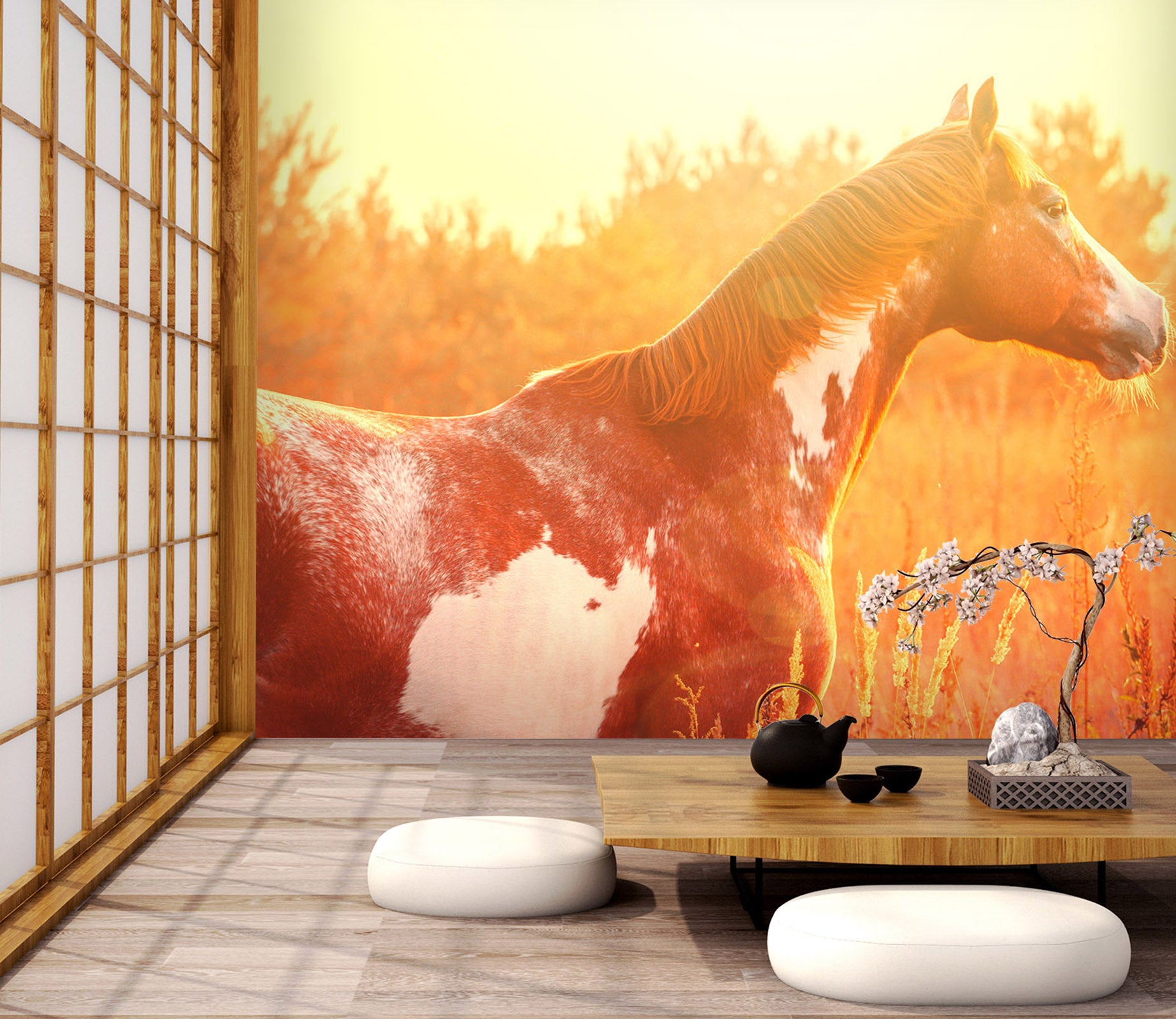 3D Dusk Grassland Horse 107 Wall Murals