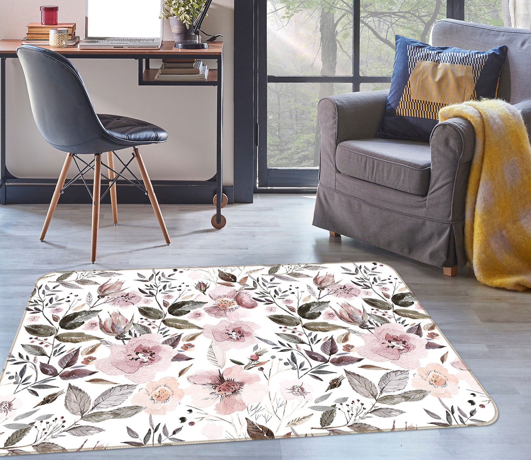 3D Flower Leaf 082 Uta Naumann Rug Non Slip Rug Mat