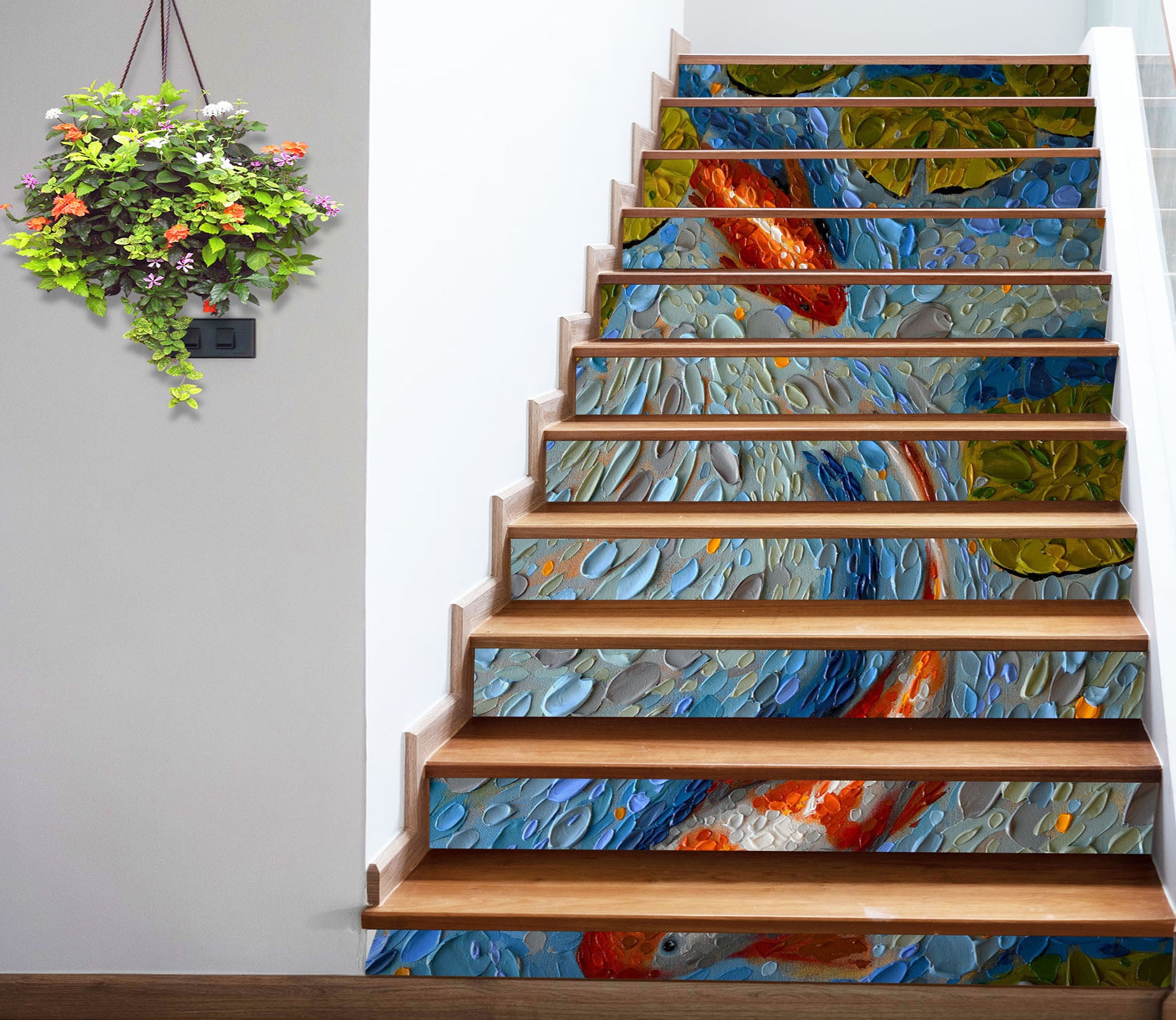 3D River Lotus Oil Painting 96147 Dena Tollefson Stair Risers