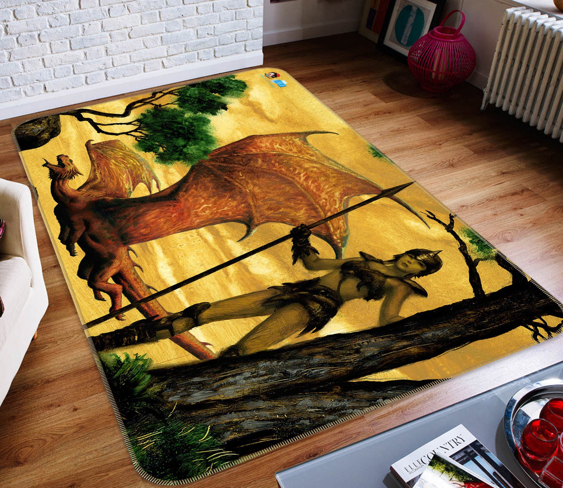 3D Pterosaur 5158 Ciruelo Rug Non Slip Rug Mat