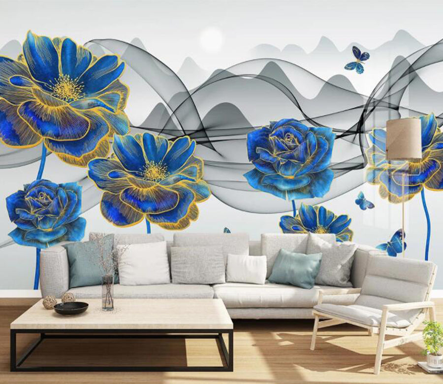 3D Blue Peony WC2609 Wall Murals