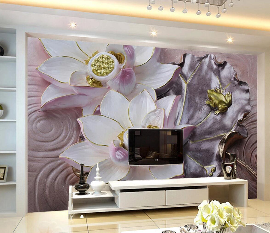 3D Frog Lotus WC633 Wall Murals