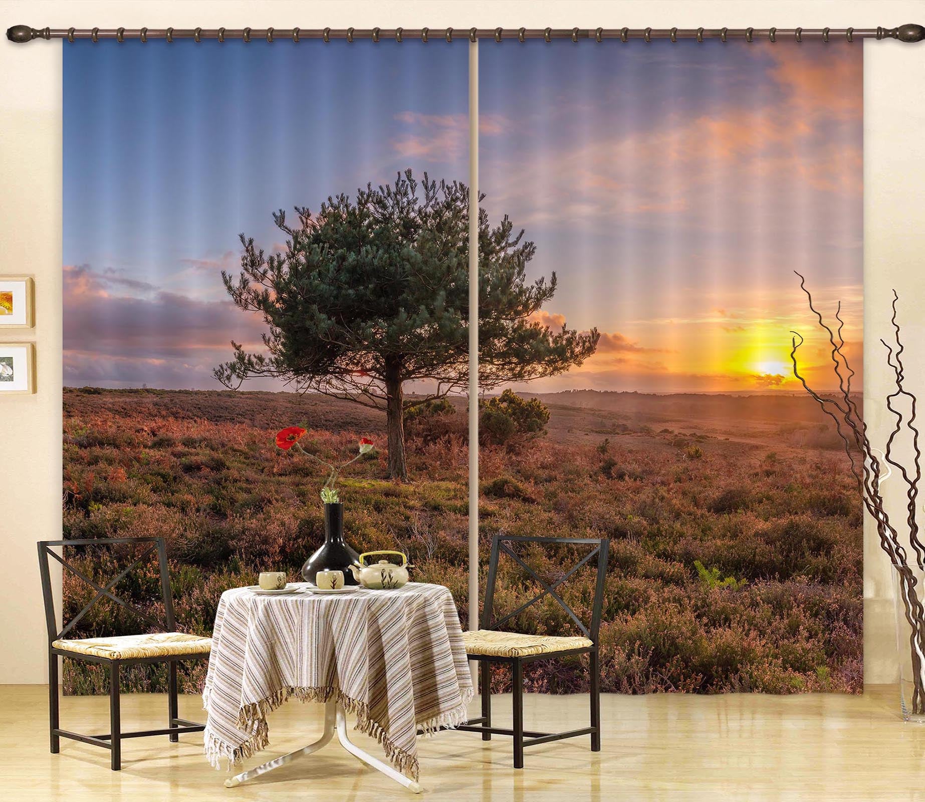 3D Sunset Grassland 6364 Assaf Frank Curtain Curtains Drapes