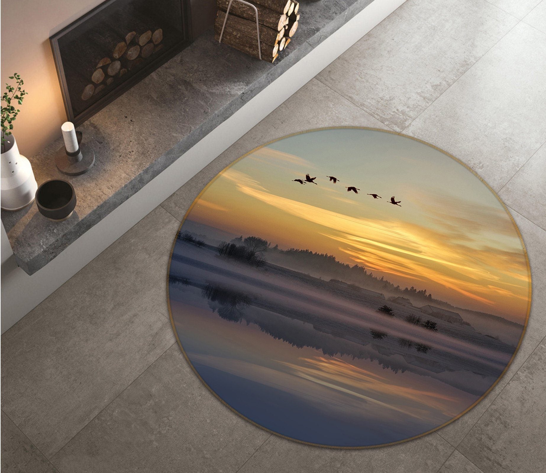 3D Big Geese Flying South 095 Animal Round Non Slip Rug Mat Mat AJ Creativity Home 