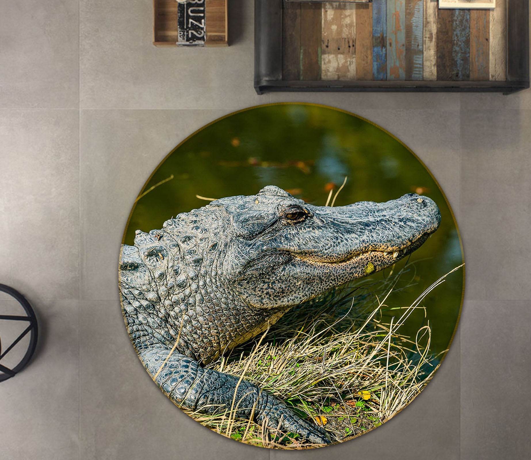 3D Crocodile 38079 Animal Round Non Slip Rug Mat