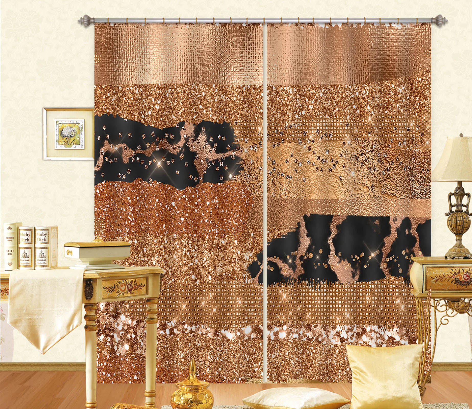 3D Pink Gold Glitter 197 Uta Naumann Curtain Curtains Drapes