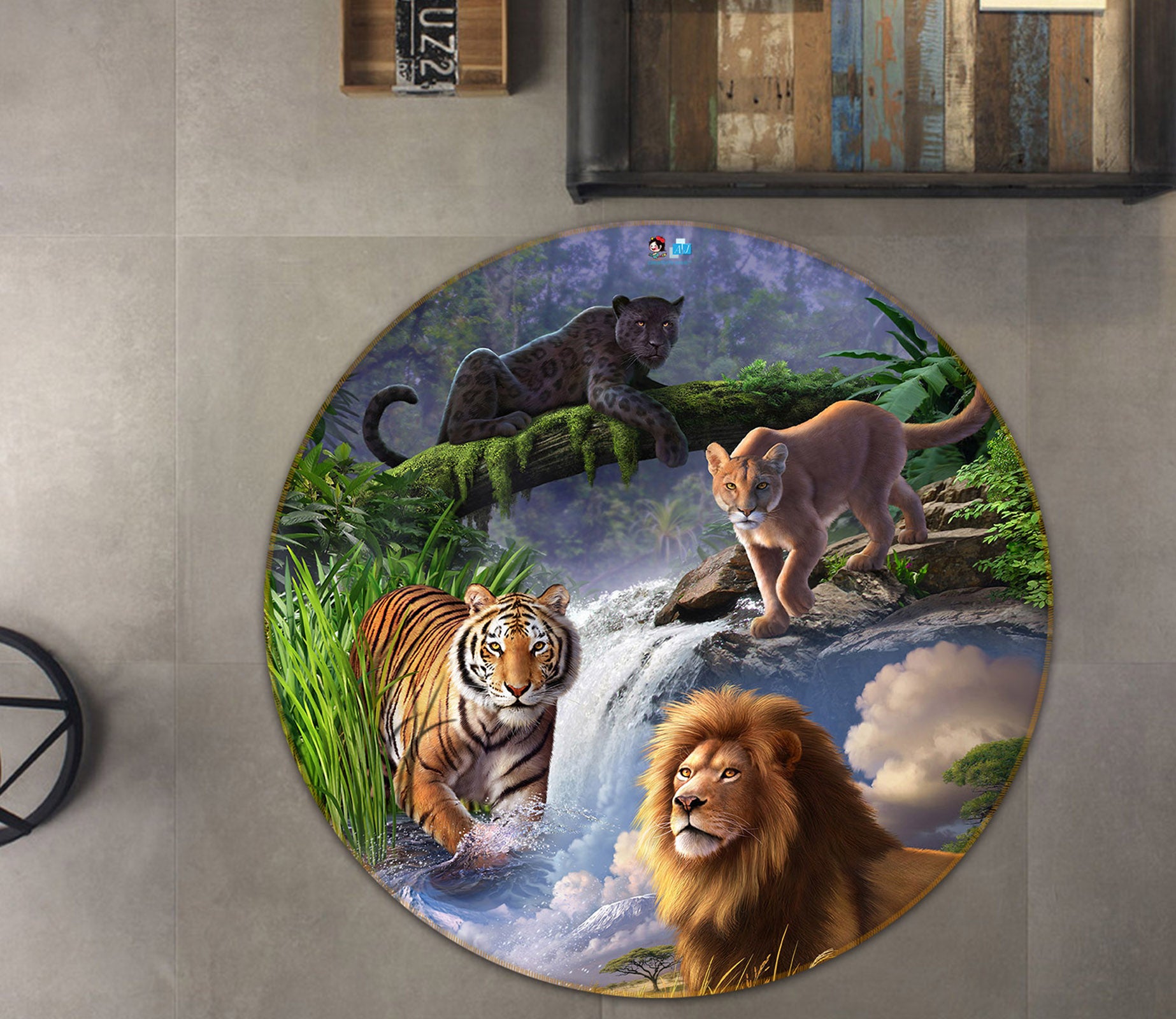 3D Tiger Lion 85124 Jerry LoFaro Rug Round Non Slip Rug Mat