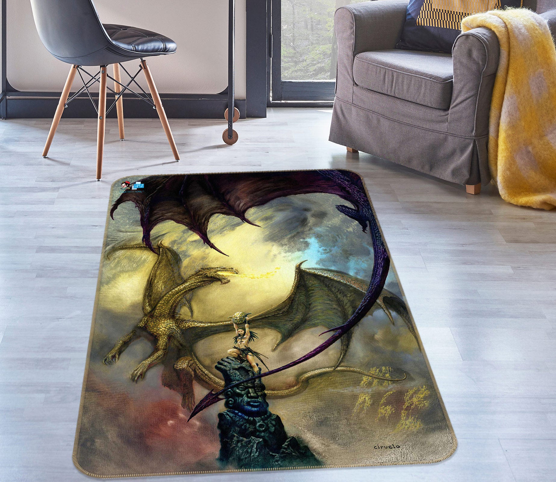 3D Dragon Egg 6048 Ciruelo Rug Non Slip Rug Mat