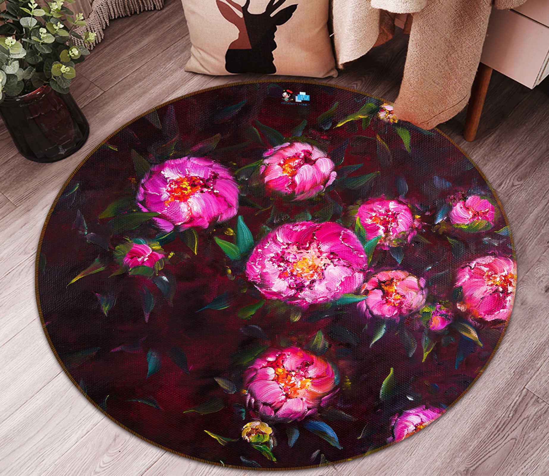 3D Bright Roses 732 Skromova Marina Rug Round Non Slip Rug Mat