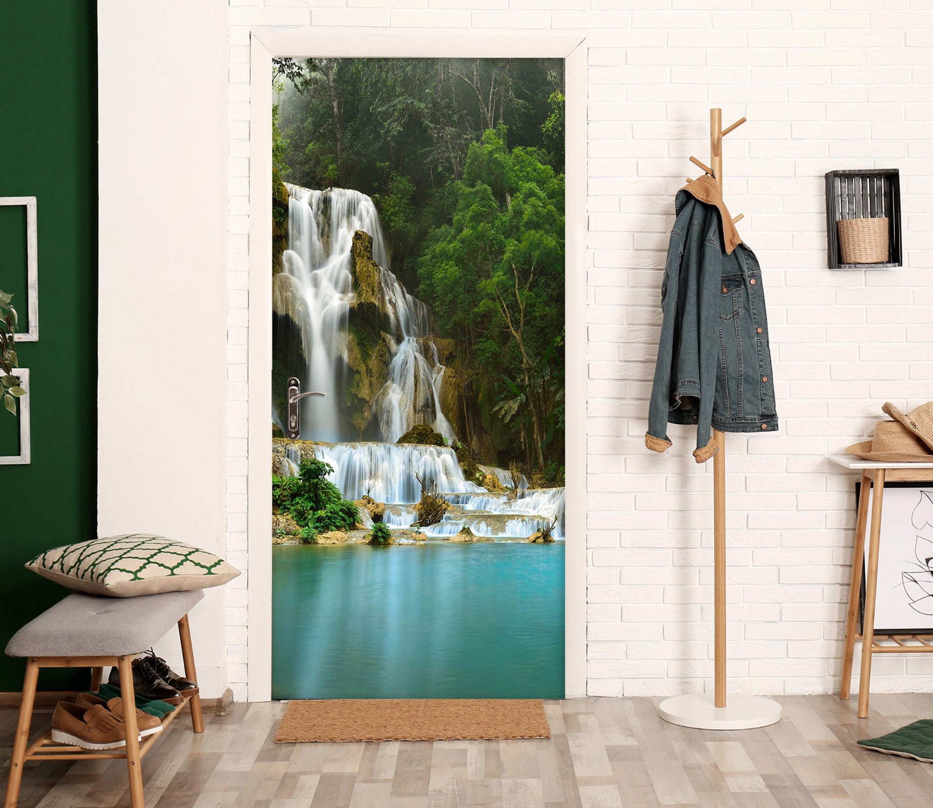 3D Forest Green Lake 135 Door Mural