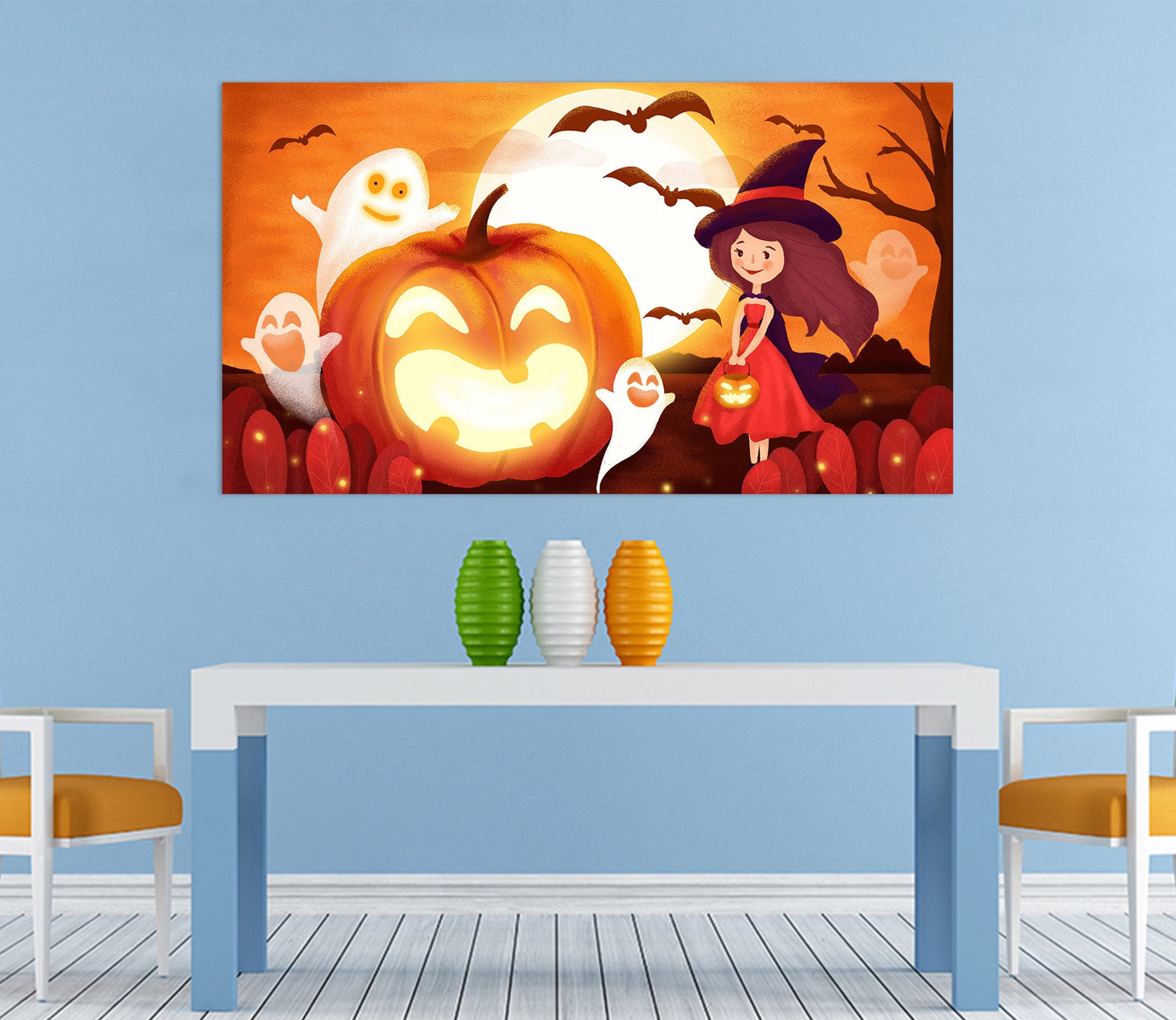 3D Moon Pumpkin Girl 007 Halloween Wall Stickers Wallpaper AJ Wallpaper 2 