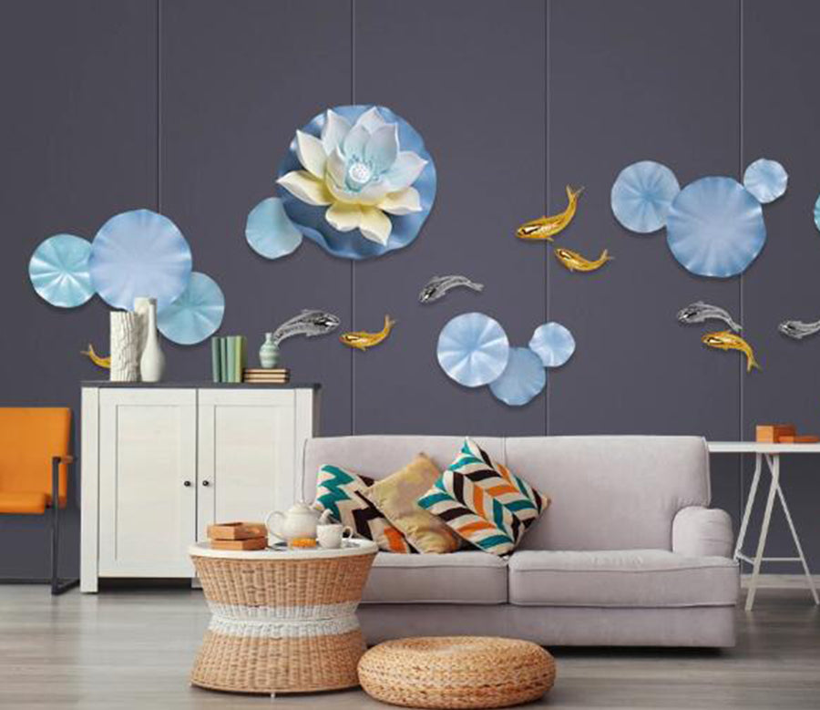 3D Lotus Goldfish WC1737 Wall Murals