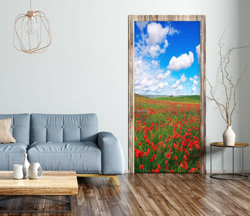 3D Red Flower Field 137 Door Mural