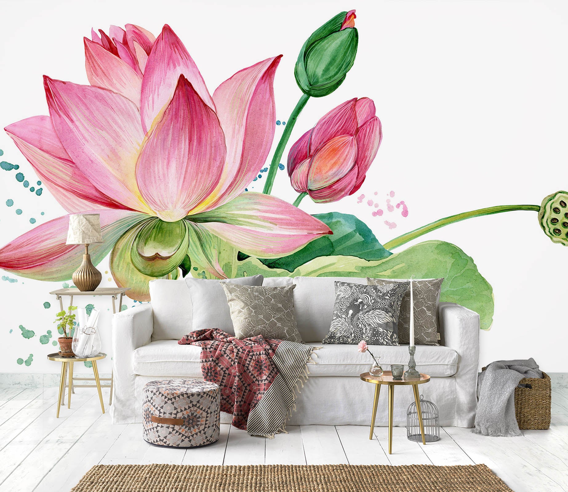 3D Lotus Pattern 1130 Wall Murals