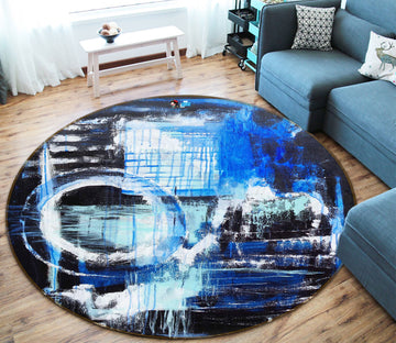 3D Graffiti Blue 1312 Misako Chida Rug Round Non Slip Rug Mat