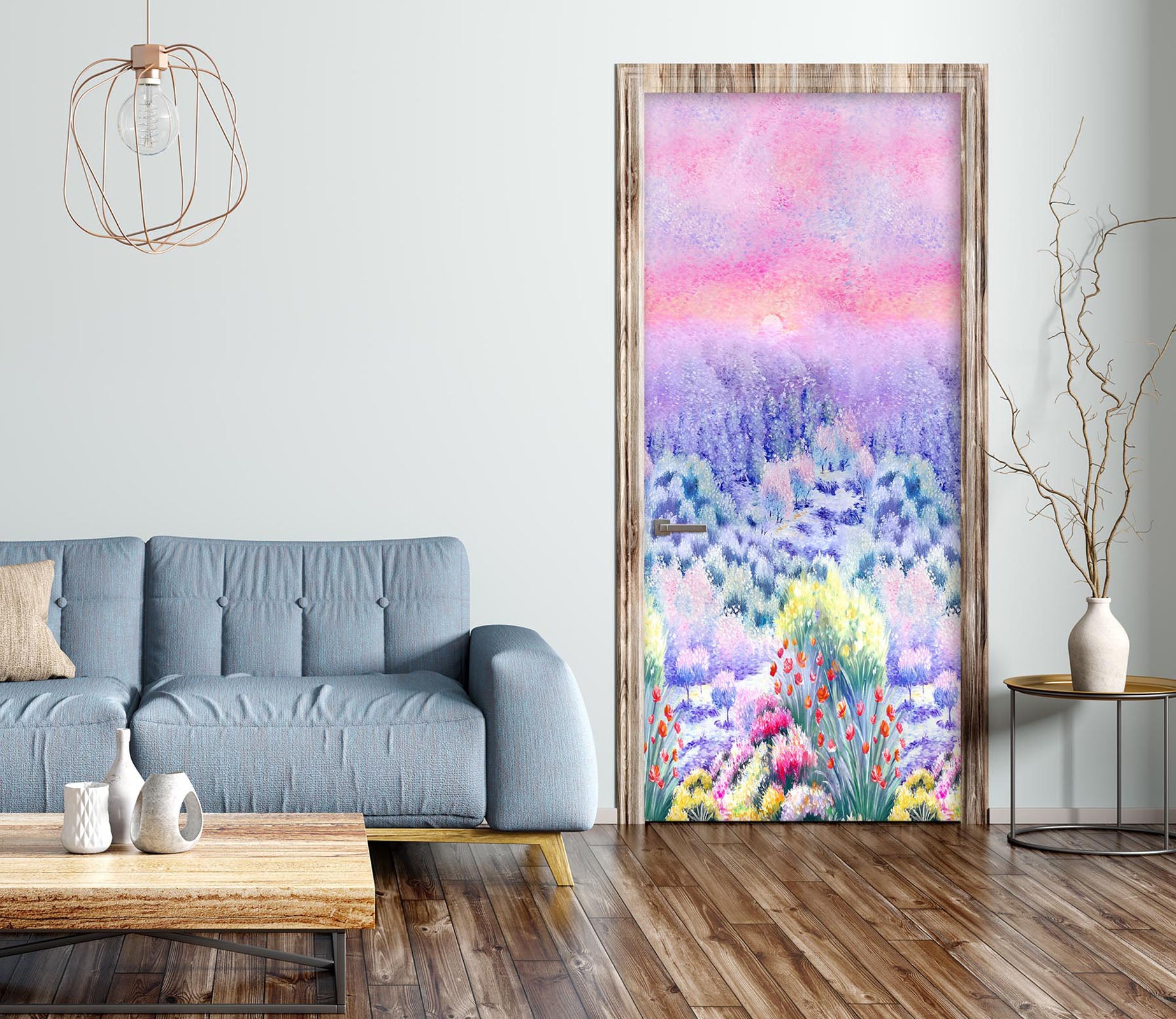 3D Pink Purple Flowers 25149 Door Mural