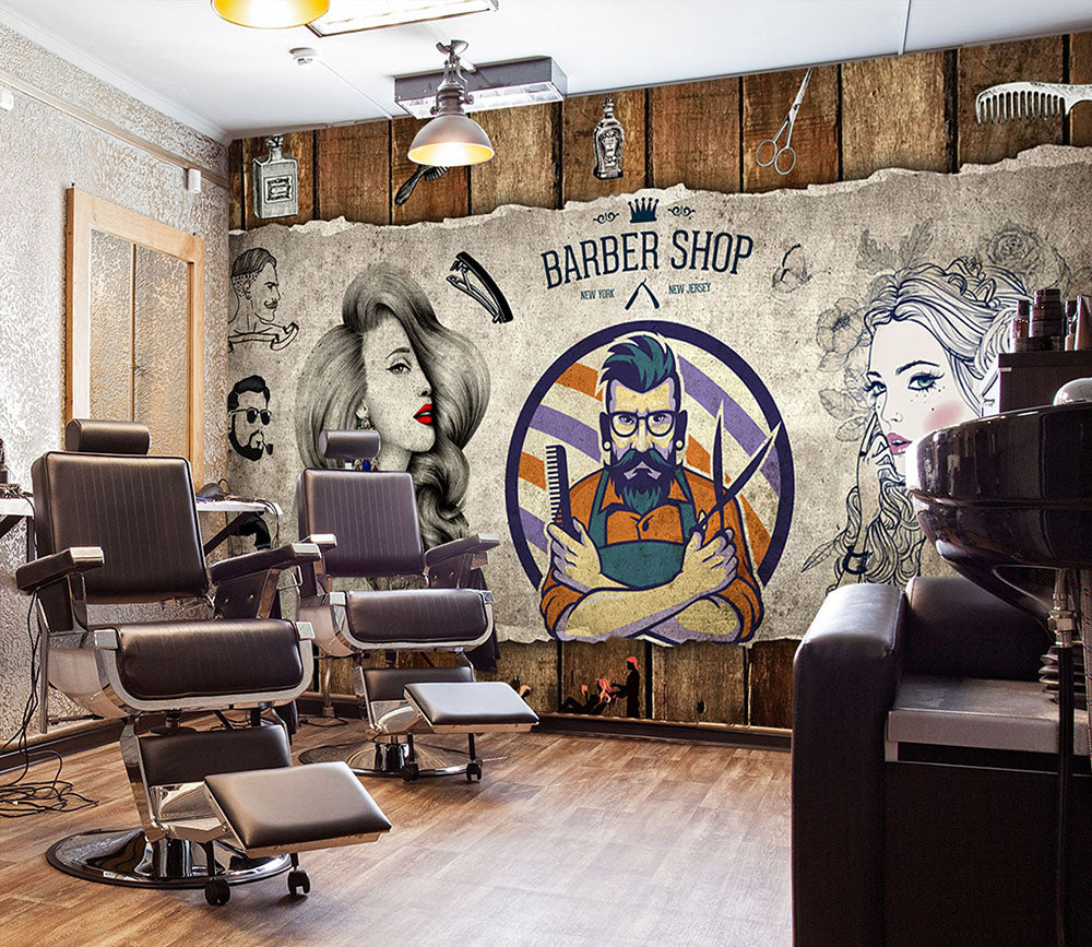 3D Man Cut Hair 1485 Barber Shop Wall Murals