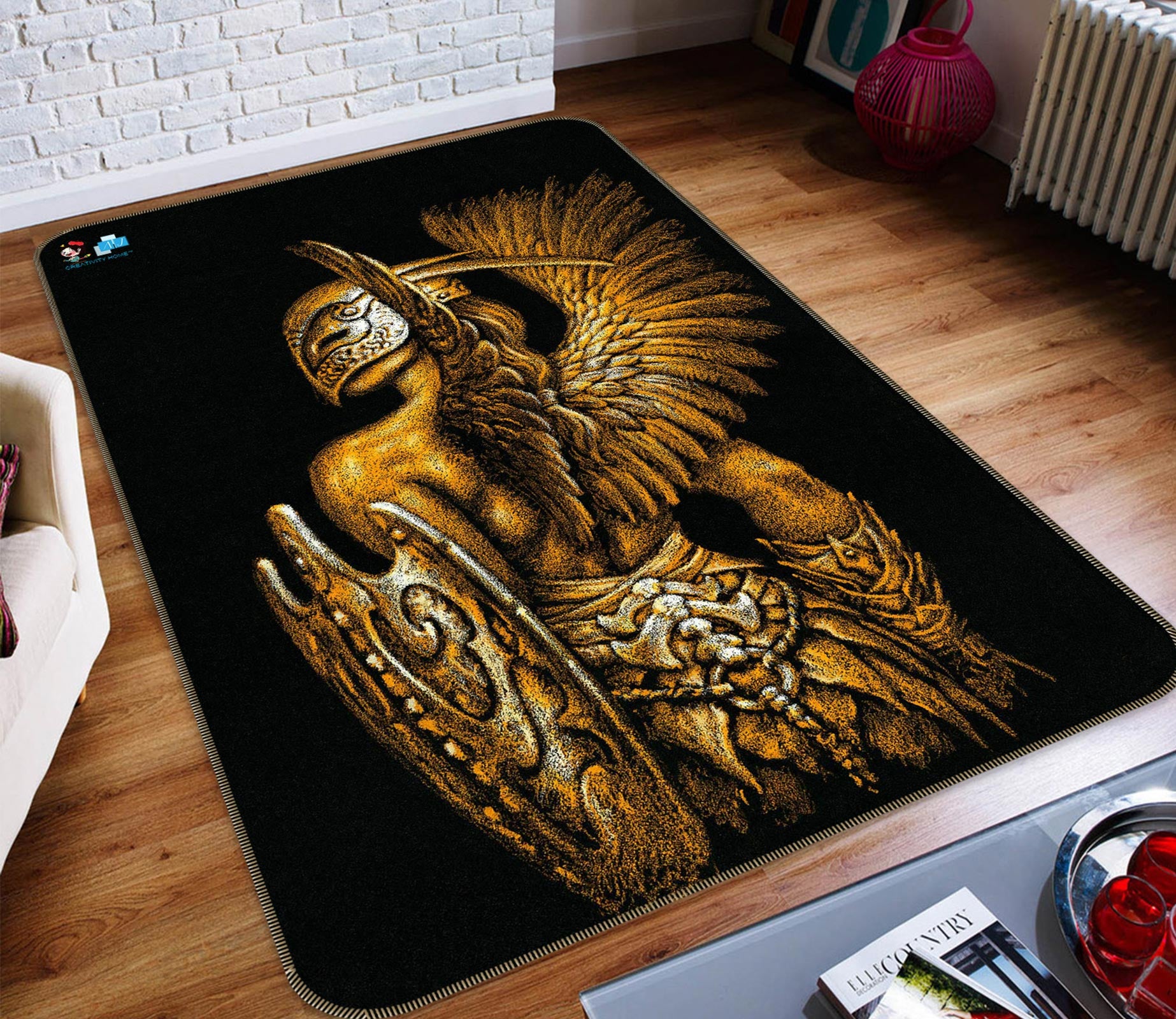 3D Shield Mask Wings Man 6022 Ciruelo Rug Non Slip Rug Mat