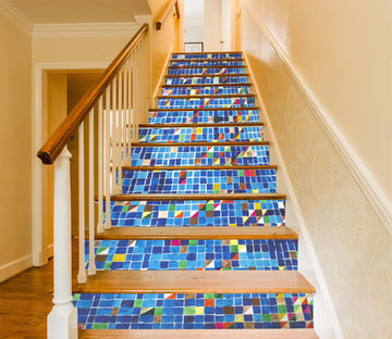 3D Blue Colored Mosaic Tiles 90124 Allan P. Friedlander Stair Risers