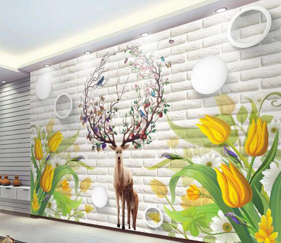 3D Tulip Deer WC243 Wall Murals