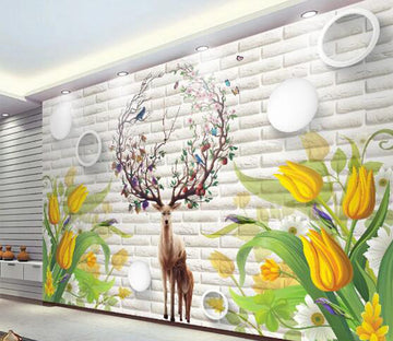 3D Tulip Deer WC243 Wall Murals