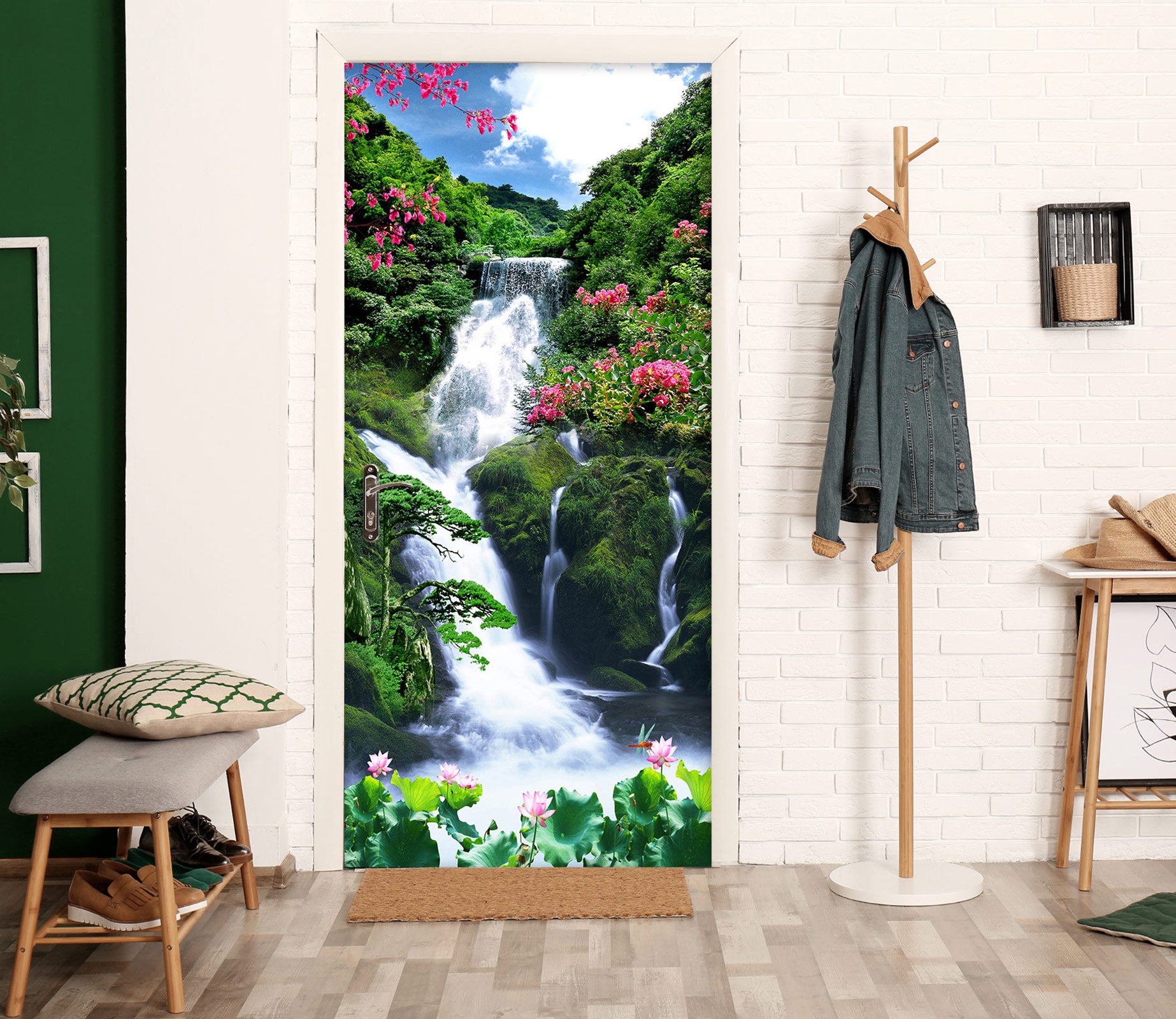 3D Flower Bush Waterfall 23040 Door Mural