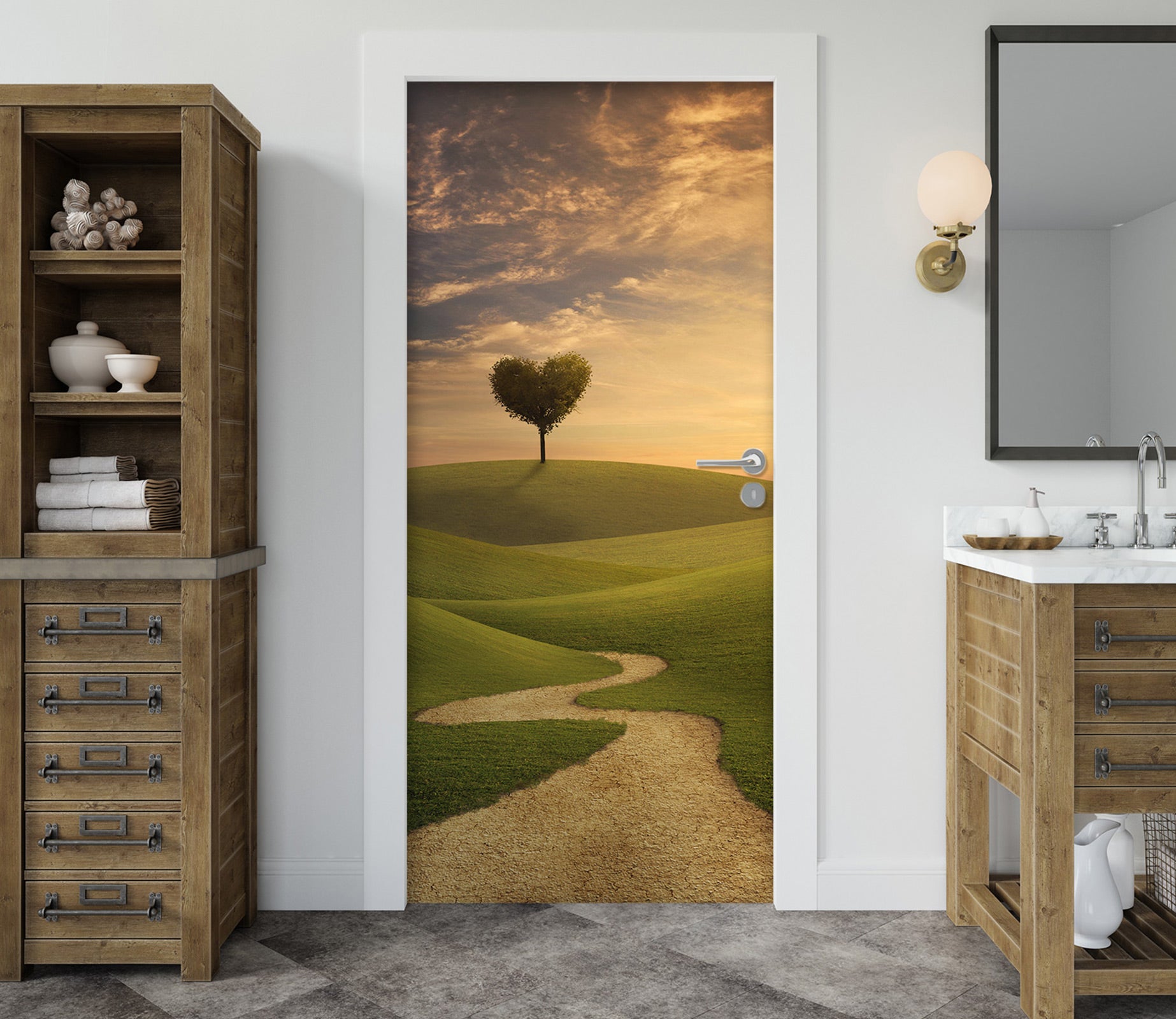 3D Grassland Heart Tree 23222 Door Mural