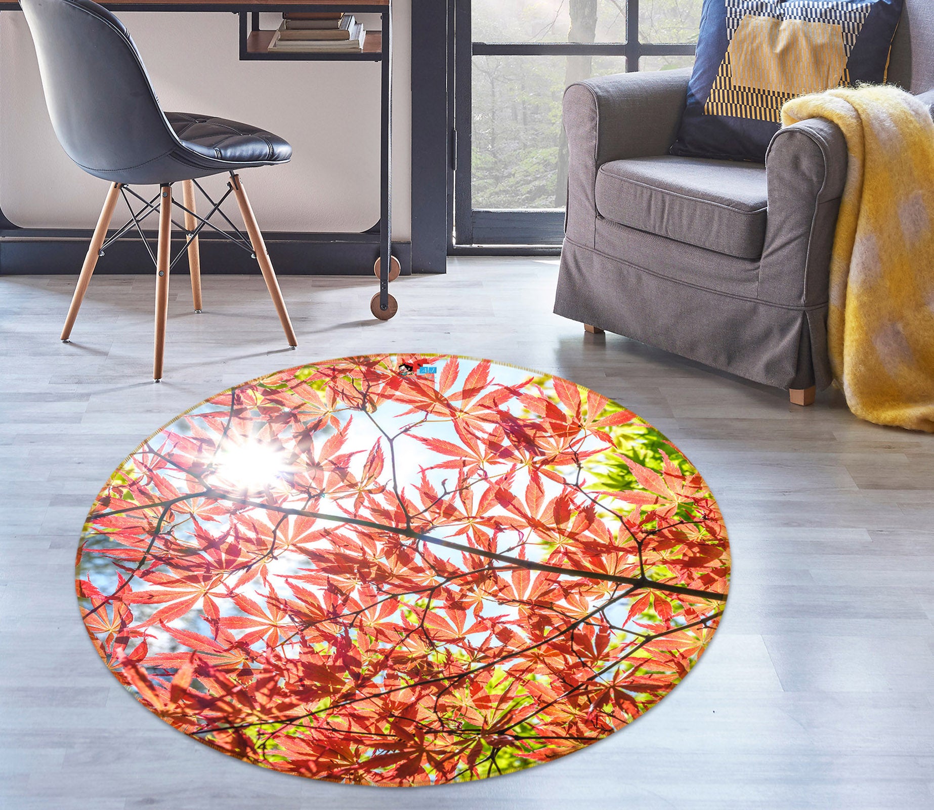 3D Sunshine Maple 7404 Assaf Frank Rug Round Non Slip Rug Mat