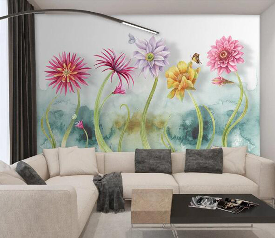 3D Chrysanthemum Lotus WC1115 Wall Murals