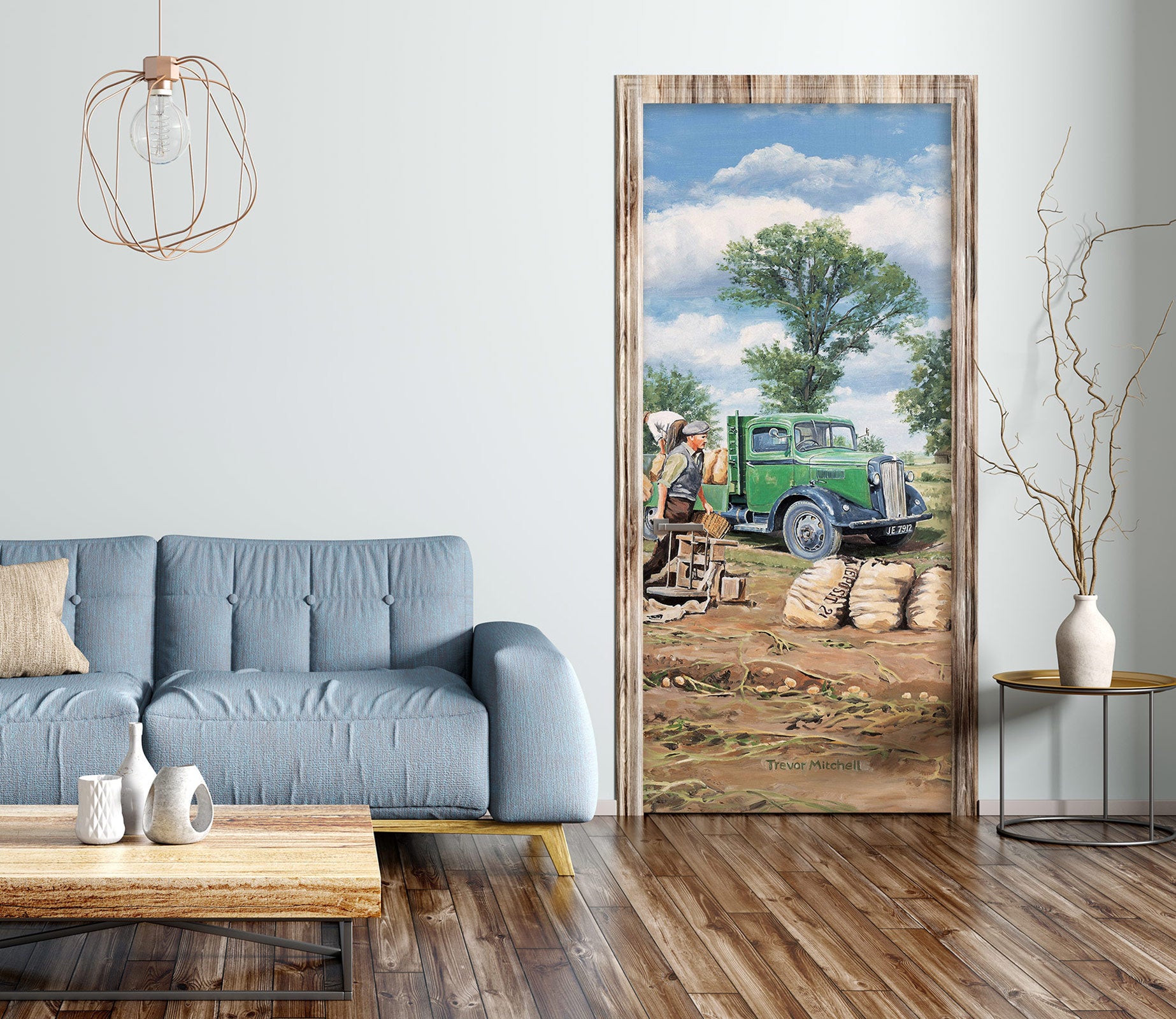 3D Green Car Arable Land 10390 Trevor Mitchell Door Mural