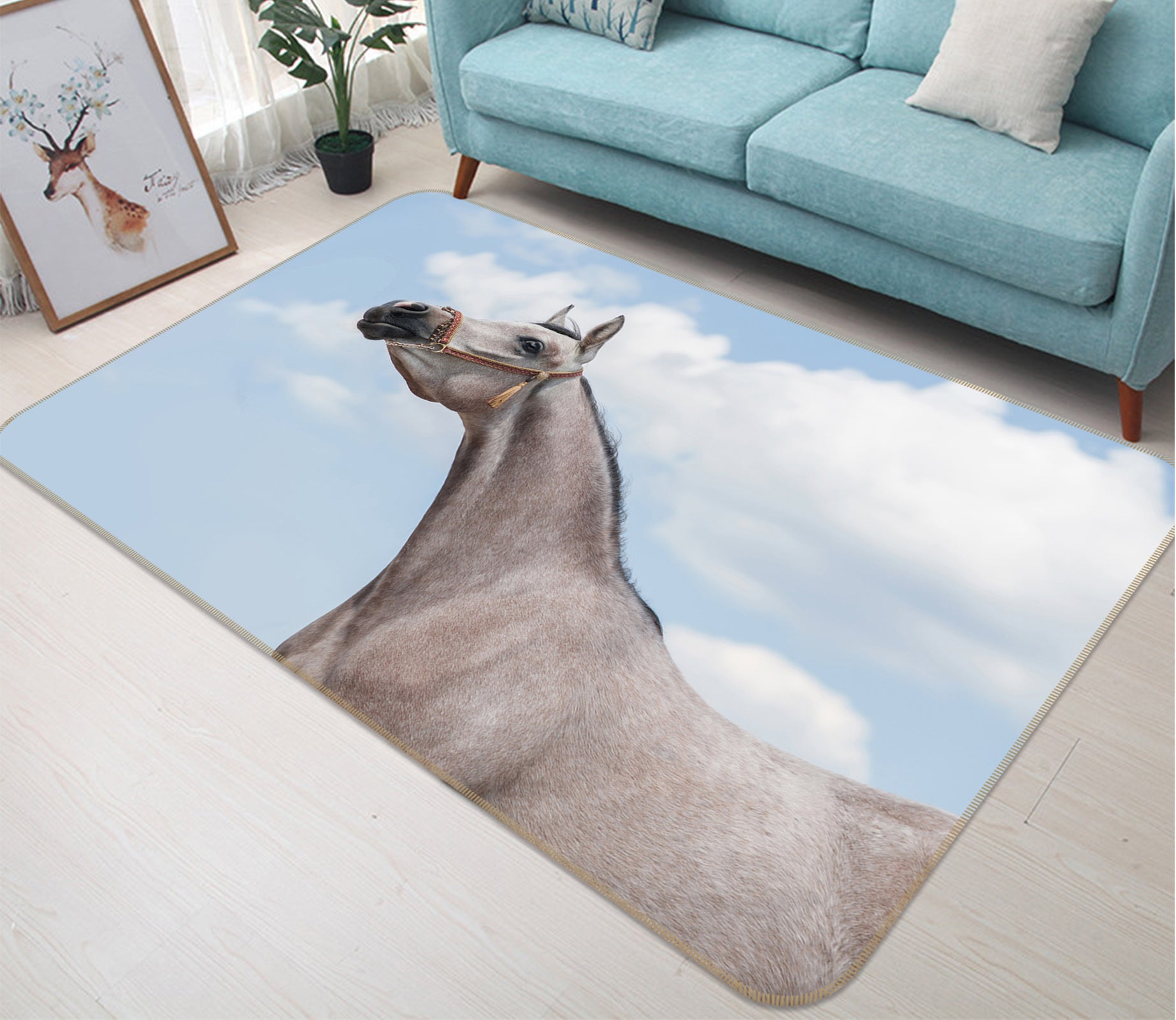 3D White Horse 82120 Animal Non Slip Rug Mat