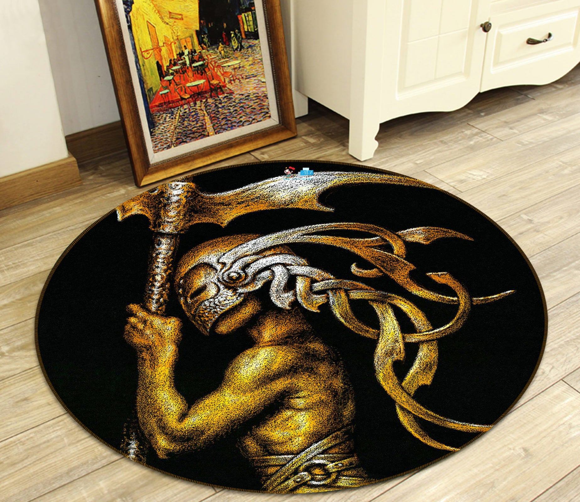 3D Metallic Mask Man 6106 Ciruelo Rug Round Non Slip Rug Mat