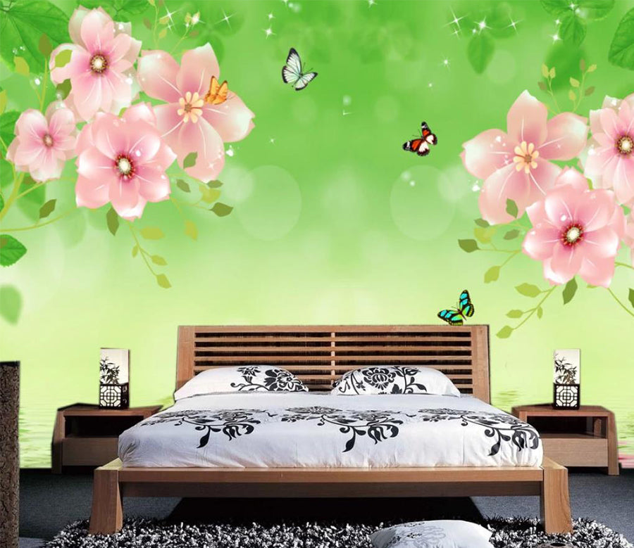 3D Pink Flower Butterfly WC342 Wall Murals