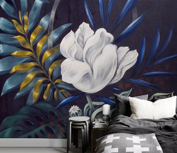 3D White Flower Leaves WC526 Wall Murals