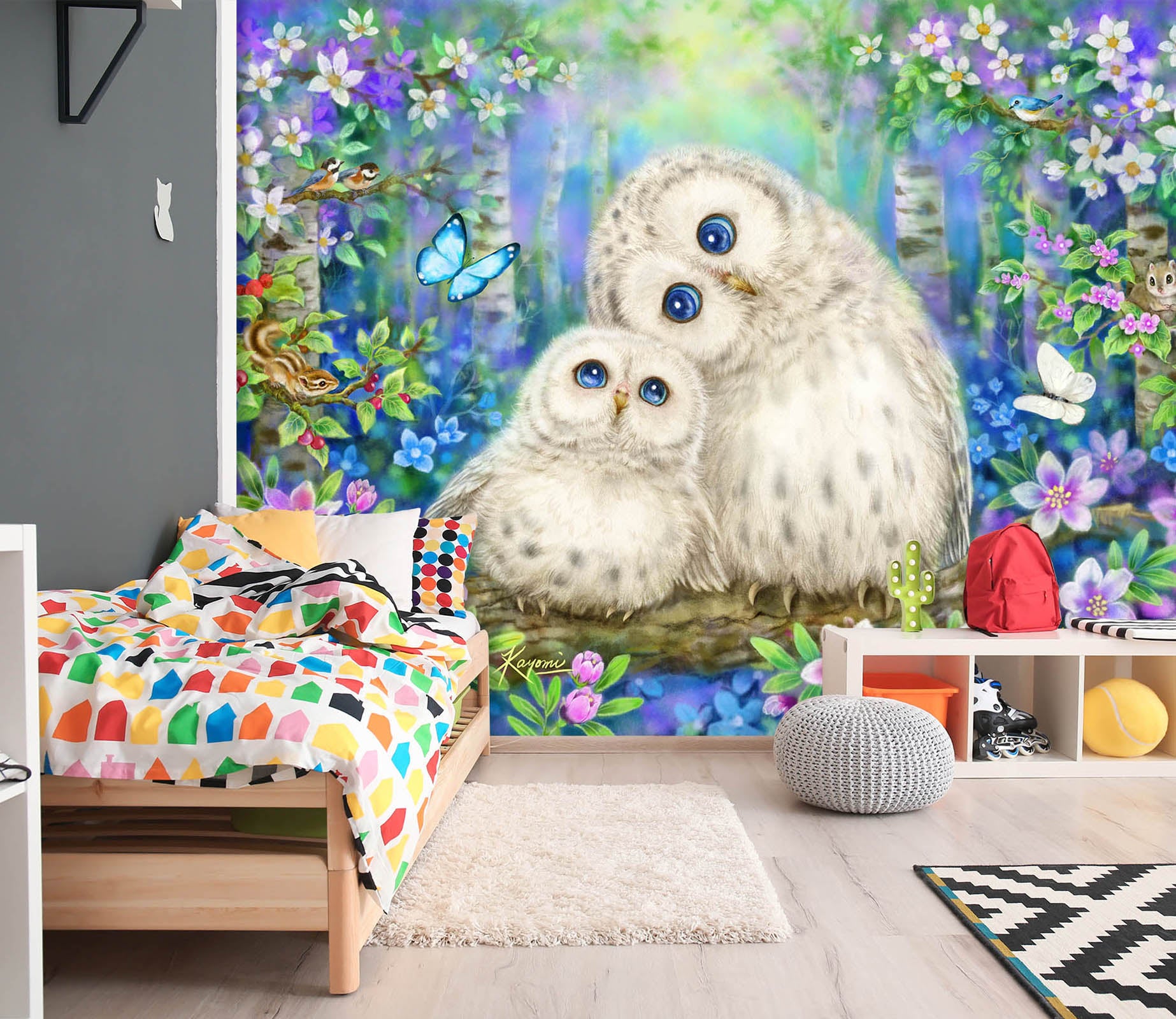 3D White Owl Butterfly 5532 Kayomi Harai Wall Mural Wall Murals