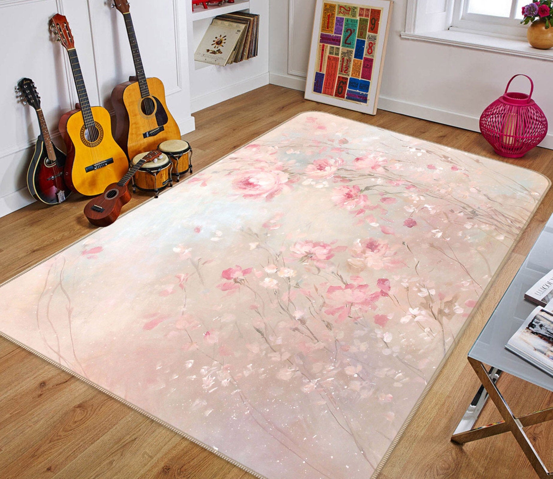 3D Pink Flowers 1003 Debi Coules Rug Non Slip Rug Mat Mat AJ Creativity Home 