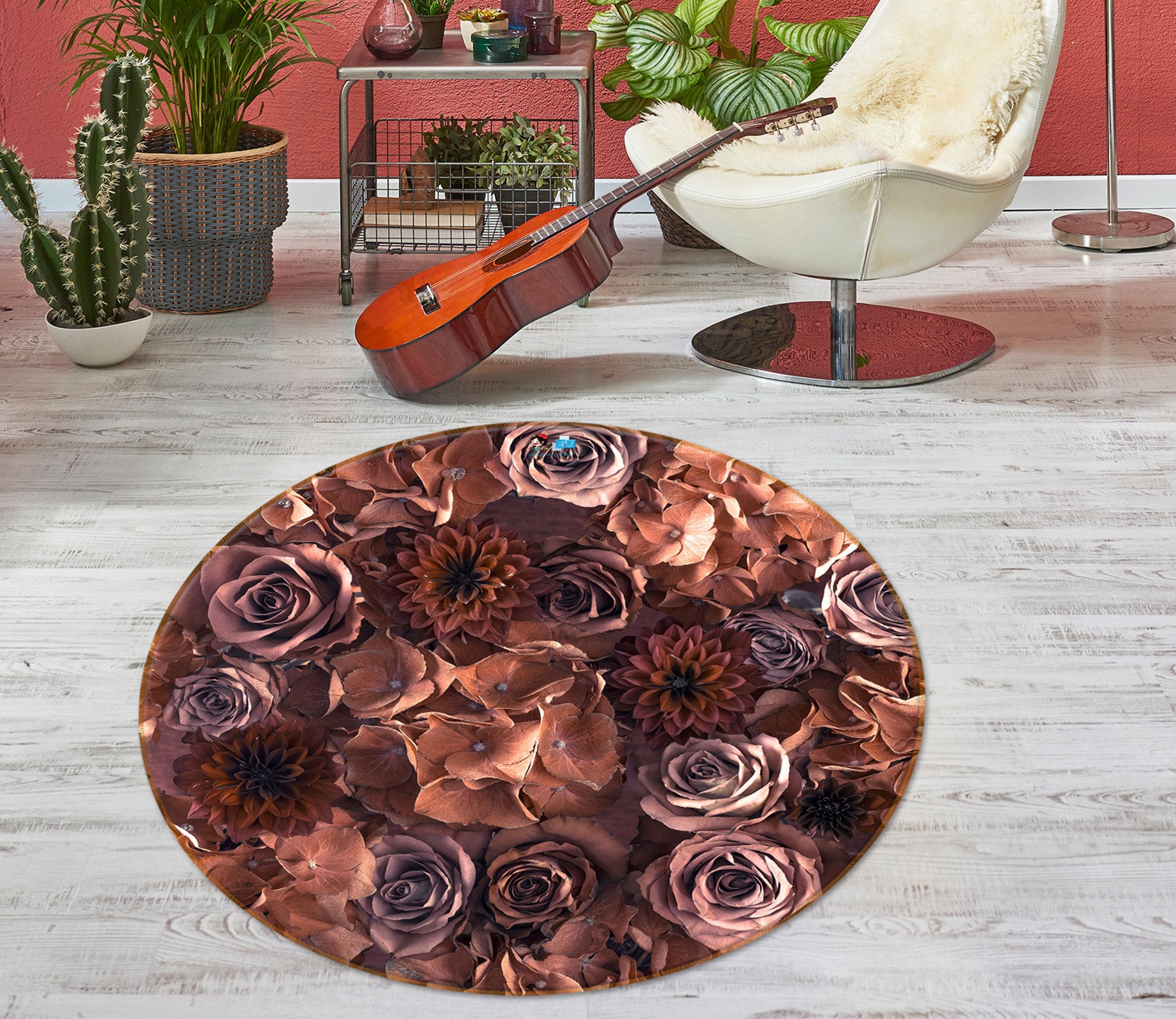 3D Rose Petal 7326 Assaf Frank Rug Round Non Slip Rug Mat