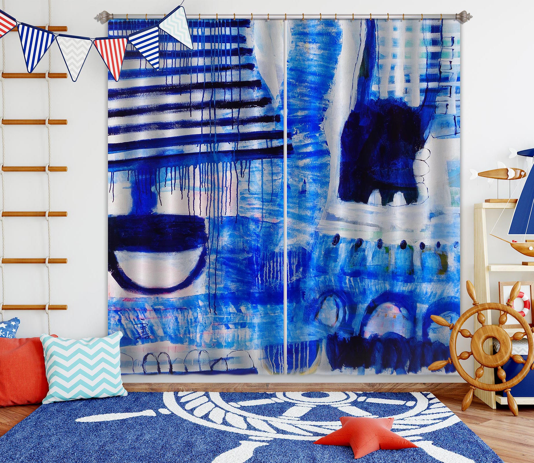 3D Blue Pigment 2379 Misako Chida Curtain Curtains Drapes