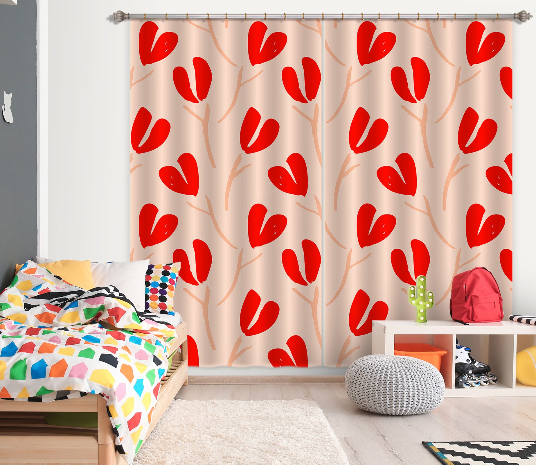 3D Red Heart Flower 11135 Kashmira Jayaprakash Curtain Curtains Drapes