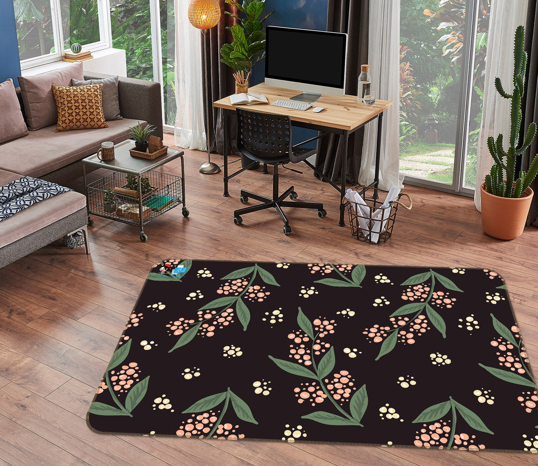 3D Leaves Flower Branch 10758 Kashmira Jayaprakash Rug Non Slip Rug Mat