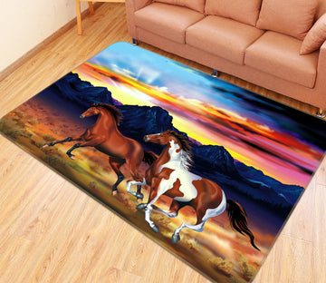 3D Mountains Horses 69020 Animal Non Slip Rug Mat